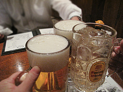 5料理:ビール・ジンジャーエール@からつ庵・奈良屋店・もつ鍋居酒屋