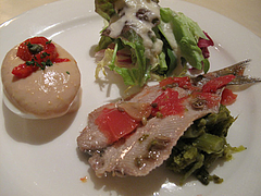 9ランチ:イワシマリネ・玉子ツナソース・サラダの前菜@イタリアンレストラン・天神・西鉄グランドホテル・マンジャーモ