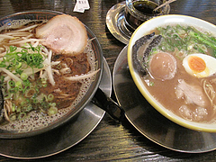 ランチ:醤油とんこつと呼び戻しブラック@@久留米大砲ラーメン・天神今泉店