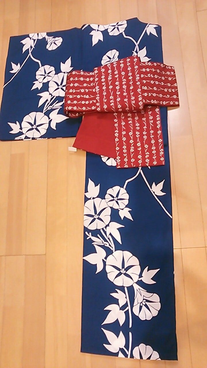 撫松庵　朝顔　半幅帯　未使用　洗える 撫松庵 朝顔 半幅帯 未使用 洗える