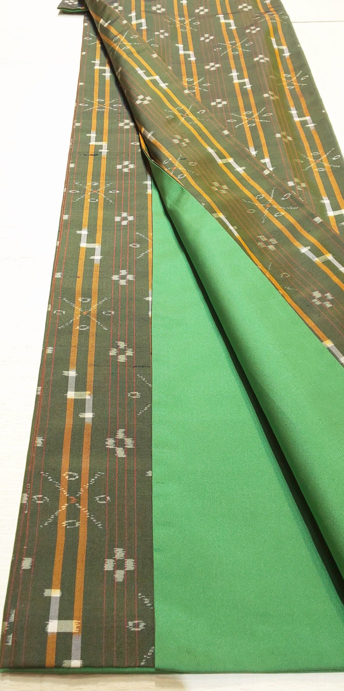 本場琉球 沖縄県 八重山ミンサー 半幅帯♪ 藍染 手織 絣縞模様