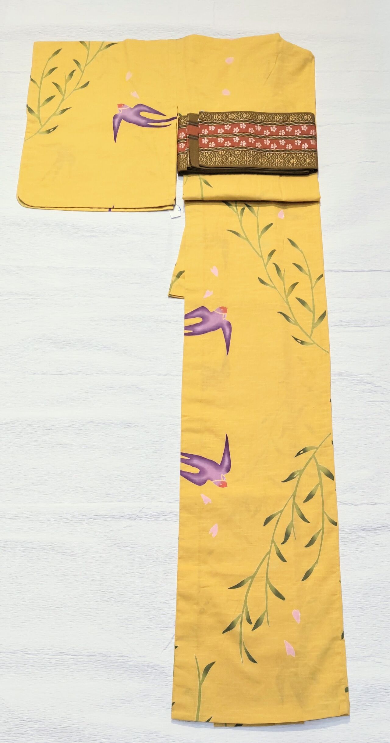 ツモリチサト レースとチェック柄の浴衣とリバーシブル半幅帯 帯飾り紐