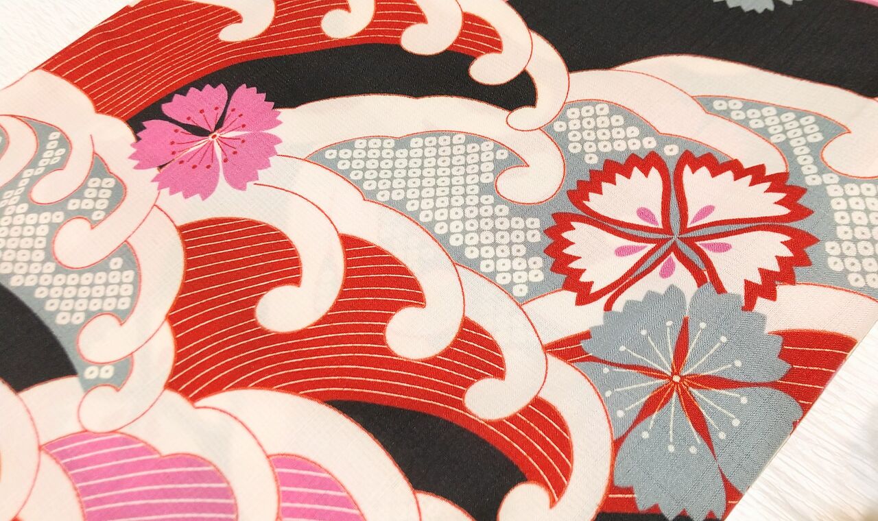 撫松庵 セオα浴衣 波に撫子～淡い水色のふくれ織りの半幅帯～ : ぶどう 