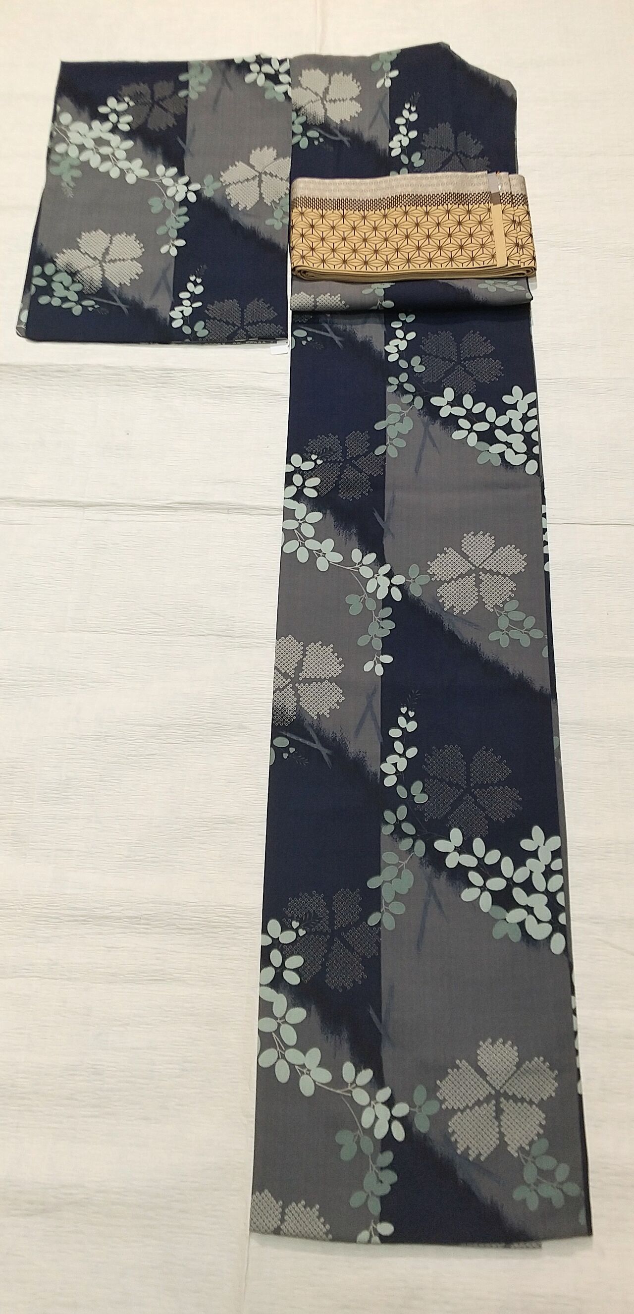 綿素材浴衣 Sサイズ 萩 なでしこ 麻の葉 突き合わさ