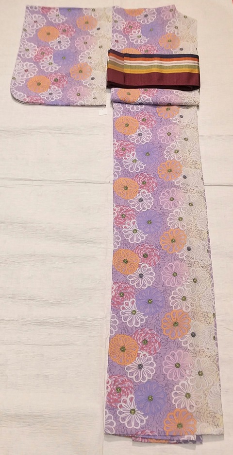 ANNA SUI セオα浴衣 菊柄～博多織りの半幅帯と紗献上の名古屋帯