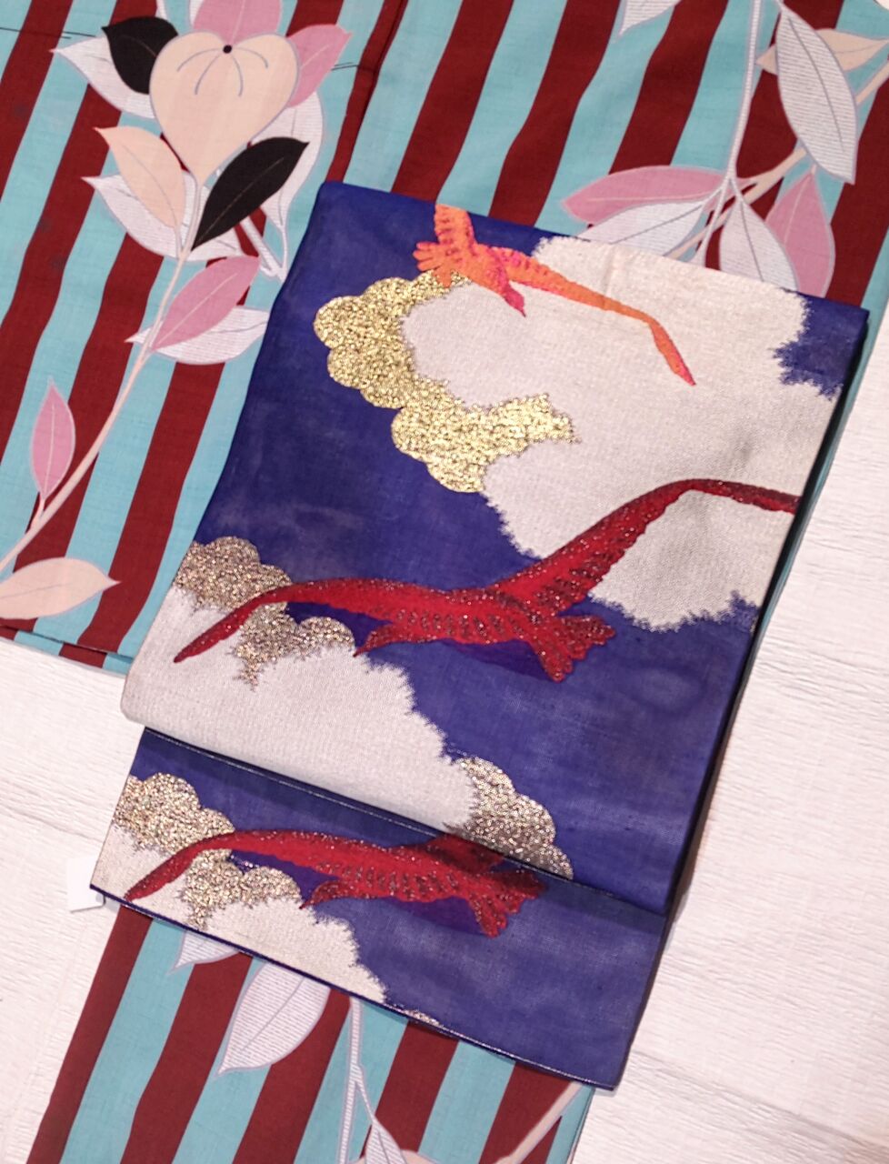 【美品】浴衣単品　ふりふ　撫松庵 はまなす　からし色　ストライプ 美品】浴衣単品 ふりふ 撫松庵 はまなす からし色 ストライプ