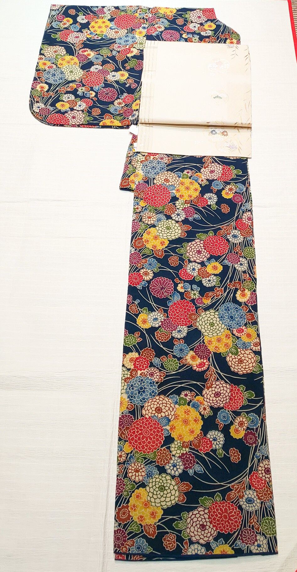 小紋 綸子 型染 絞り 椿 小紋 フルセット 椿 絞り 観世水地紋 綸子 レトロ