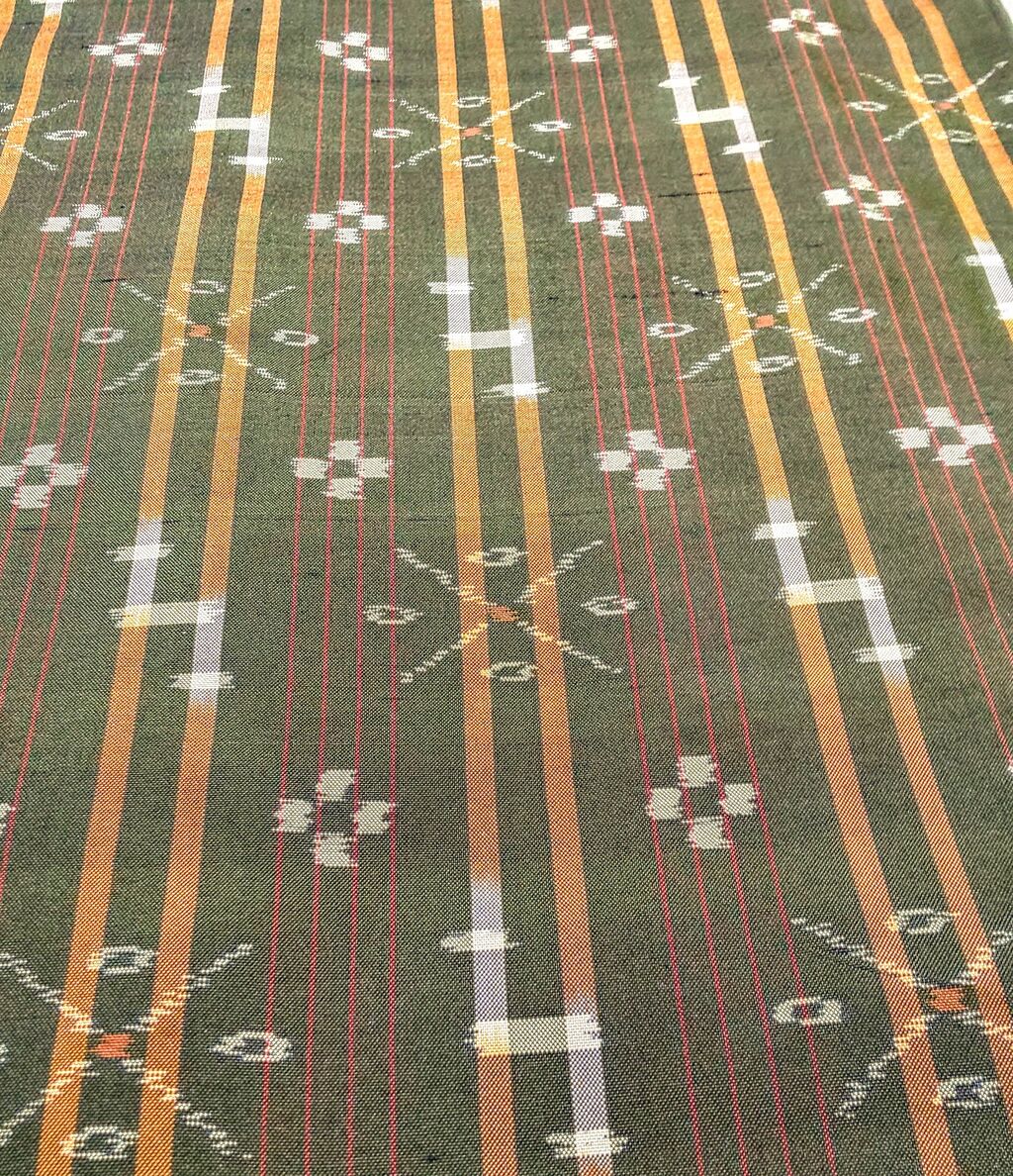 本場琉球 沖縄県 八重山ミンサー 半幅帯♪ 藍染 手織 絣縞模様 グリーン 本場琉球 沖縄県 八重山ミンサー 半幅帯♪ 藍染 手織 絣縞模様