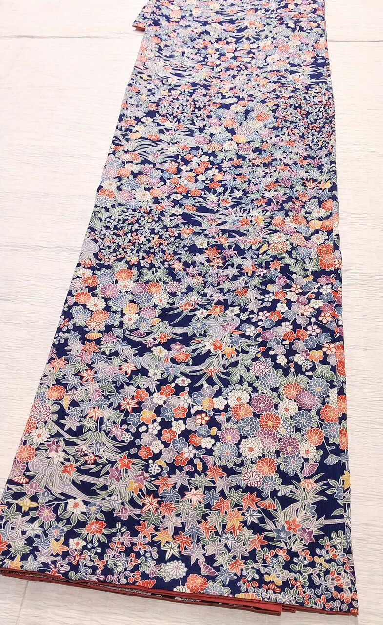 鮮やかなオレンジ 流水 菖蒲 名古屋帯 よら