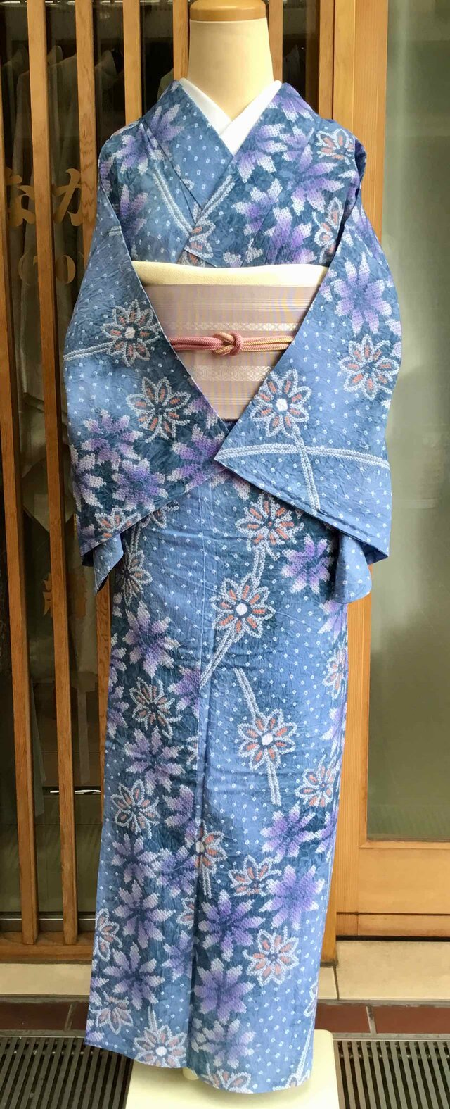 花浅葱色地花文絞り浴衣と灰桜地献上博多織紗八寸なごや帯 きもの な か む ら