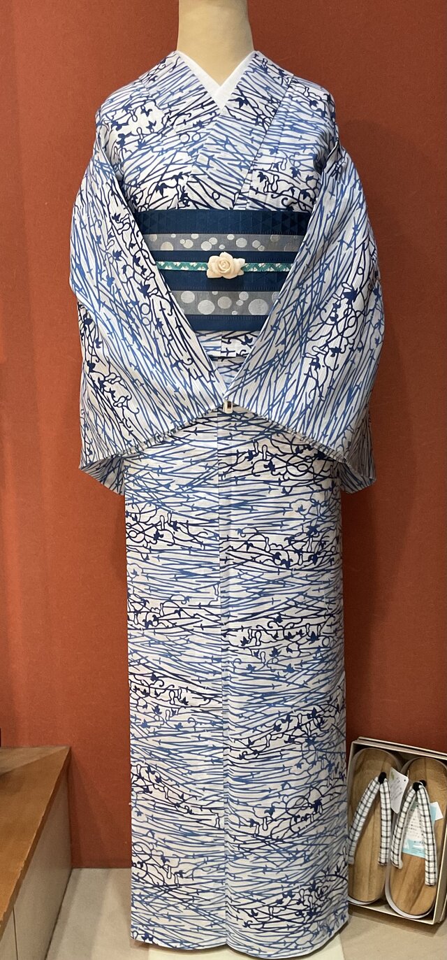 綿絽　浴衣　ブルー　瓢箪 浴衣 レディース 単品 お仕立て上がり浴衣 綿絽浴衣「ぶどう 紺