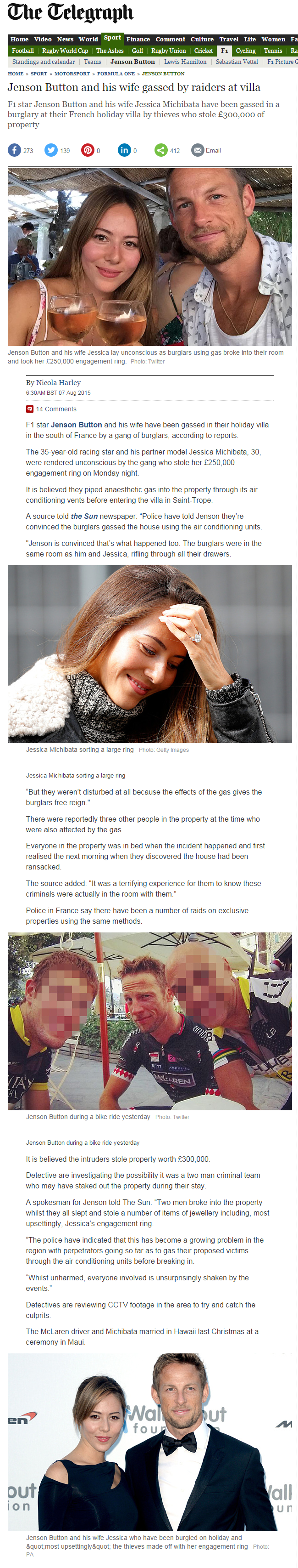 Jenson Button and his wife gassed by raiders