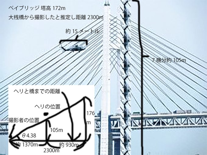【東京新聞】「真横飛行米軍ヘリ危険!ベイブリッジに低空接近!この写真を見て危ないと思わない人はいない」ツイッター民「東京新聞記者は三角関数も知らないことがわかりました」