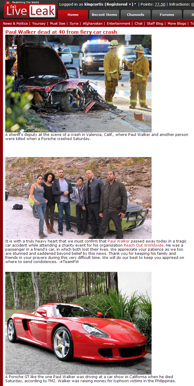 com   Paul Walker dead at 40 from fiery car crash