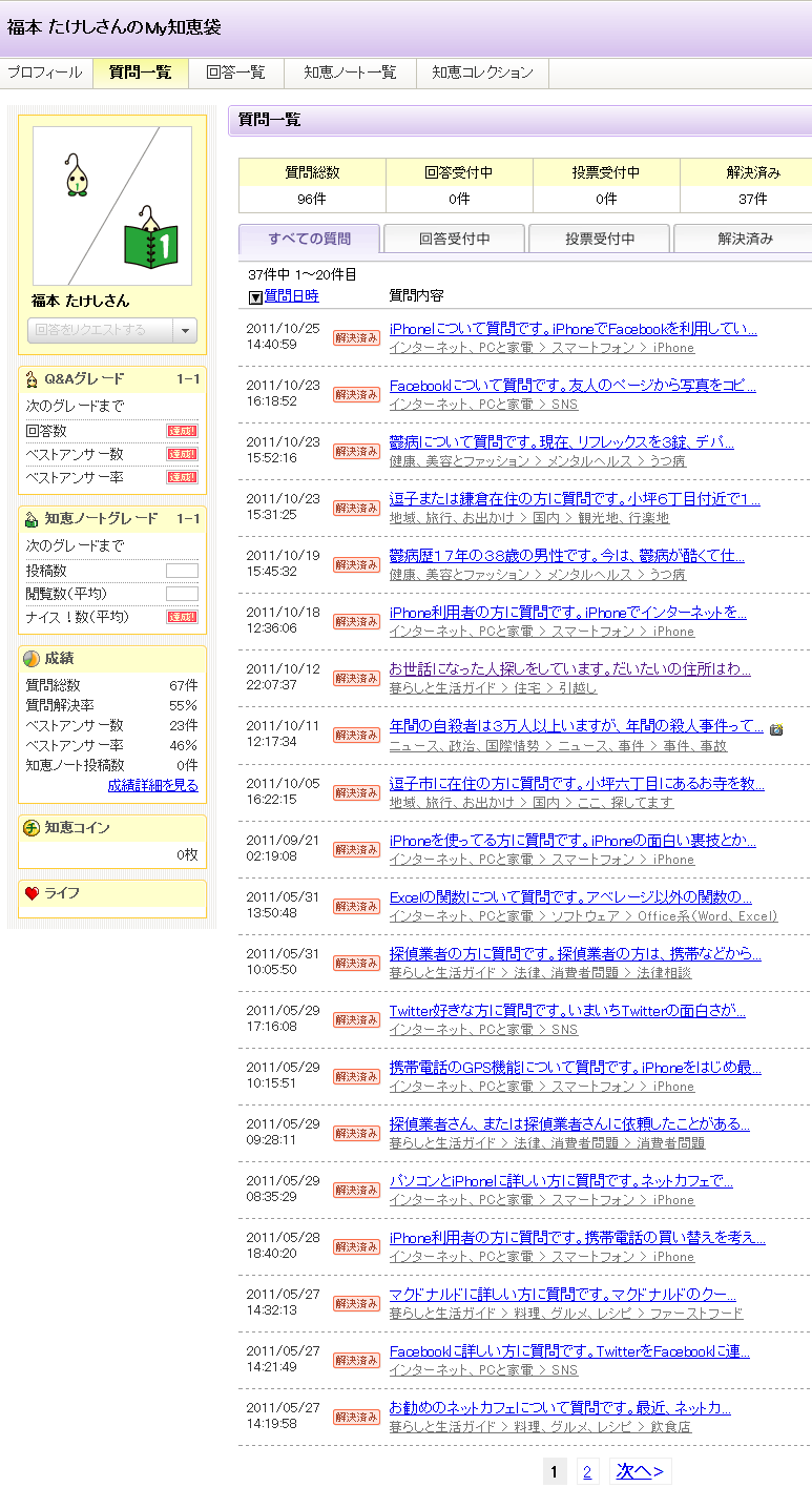 福本 たけしさんの質問一覧 - Yahoo!知恵袋