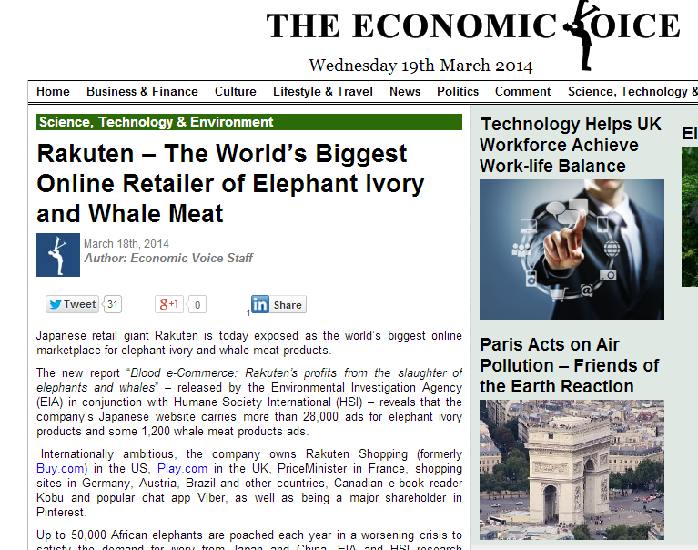 Rakuten The Biggest Online Retailer of Ivory and Whale Meat
