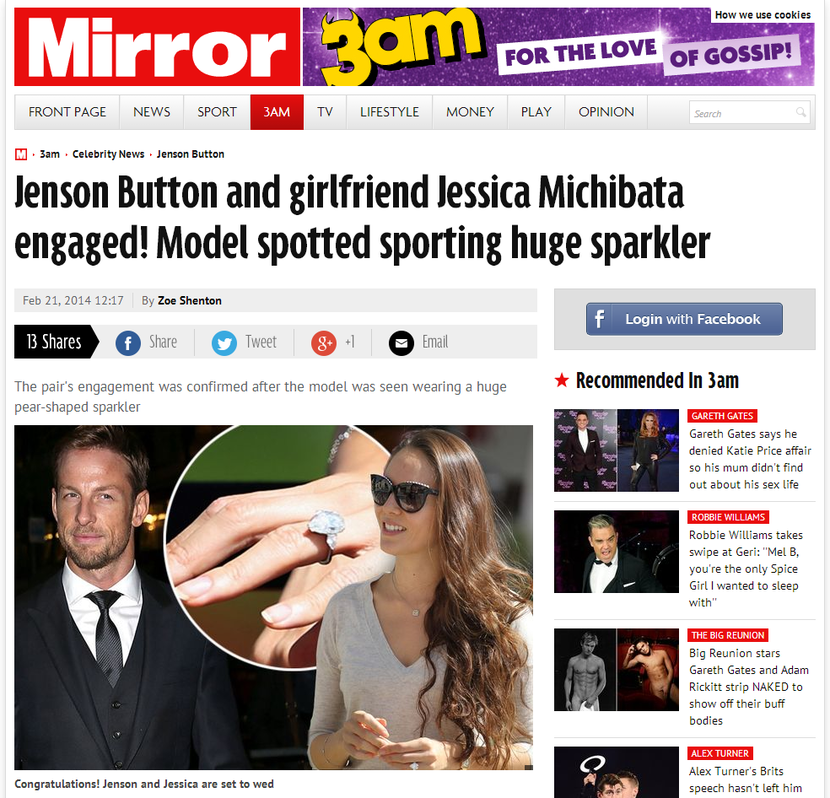 Jenson Button and Jessica engaged
