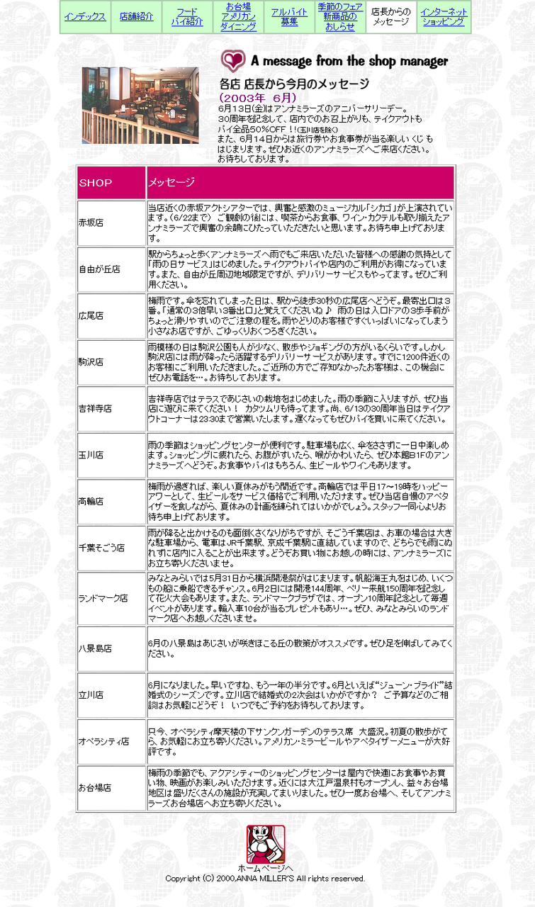アンナミラーズ・店長メッセージ