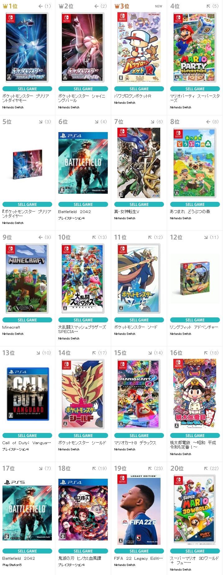 【TSUTAYA】1位ポケモン　2位ポケモン　3位パワポケ