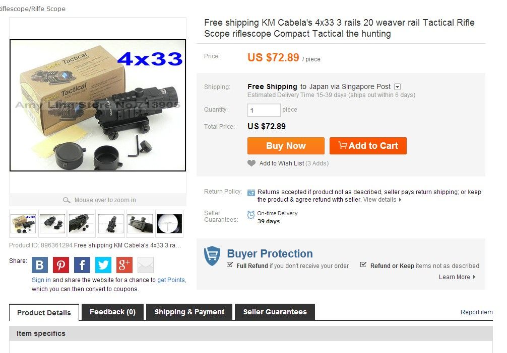 スコープ】Cabela's Tactical Prism Sight4×33【レビュー】 : Airsoft