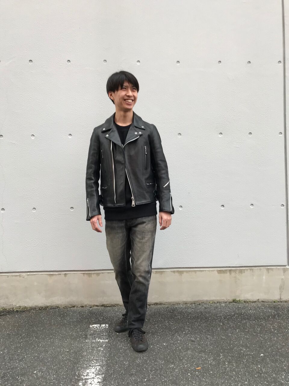 ダブルライダースにDENHAM x LASER 3.14スエット& デニムとナビ