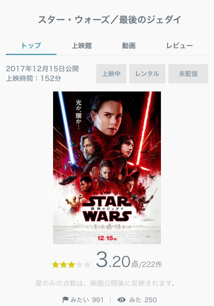 スターウォーズ最後のジェダイの上映時間 152分 まとめ遅報