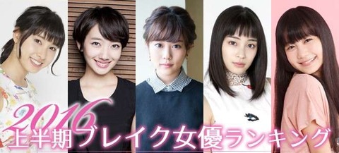 2016 上半期ブレイク女優ランキング