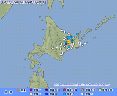 平成27年06月04日04時38分 釧路地方中南部 地震