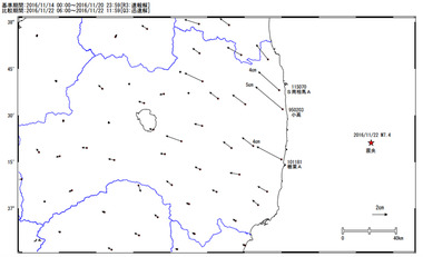 福島県沖を震源とする地震による地殻変動