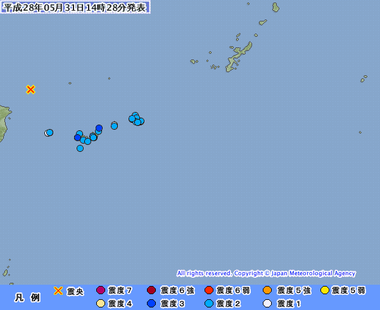 石垣島北西沖 地震 画像 201605311424