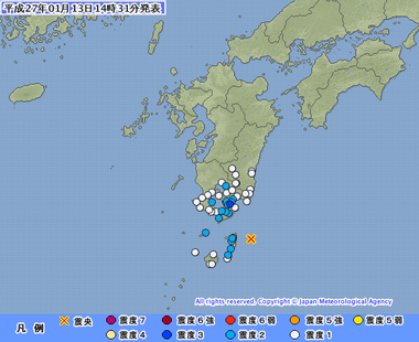 大隅半島東方沖 地震　20150113