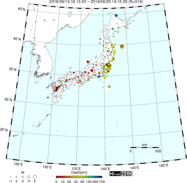 最新24時間 の震央分布図