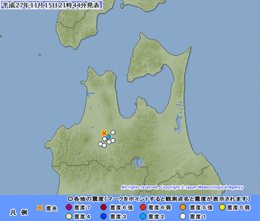青森県津軽北部 地震 2015年11月15日2140