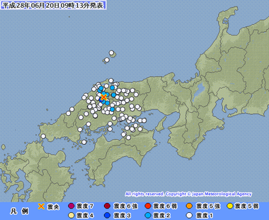 島根県東部 地震 画像 201606200908
