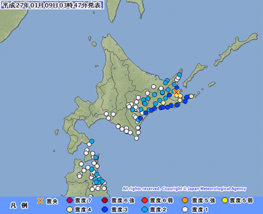 根室地方中部 地震 2015年1月9日0342