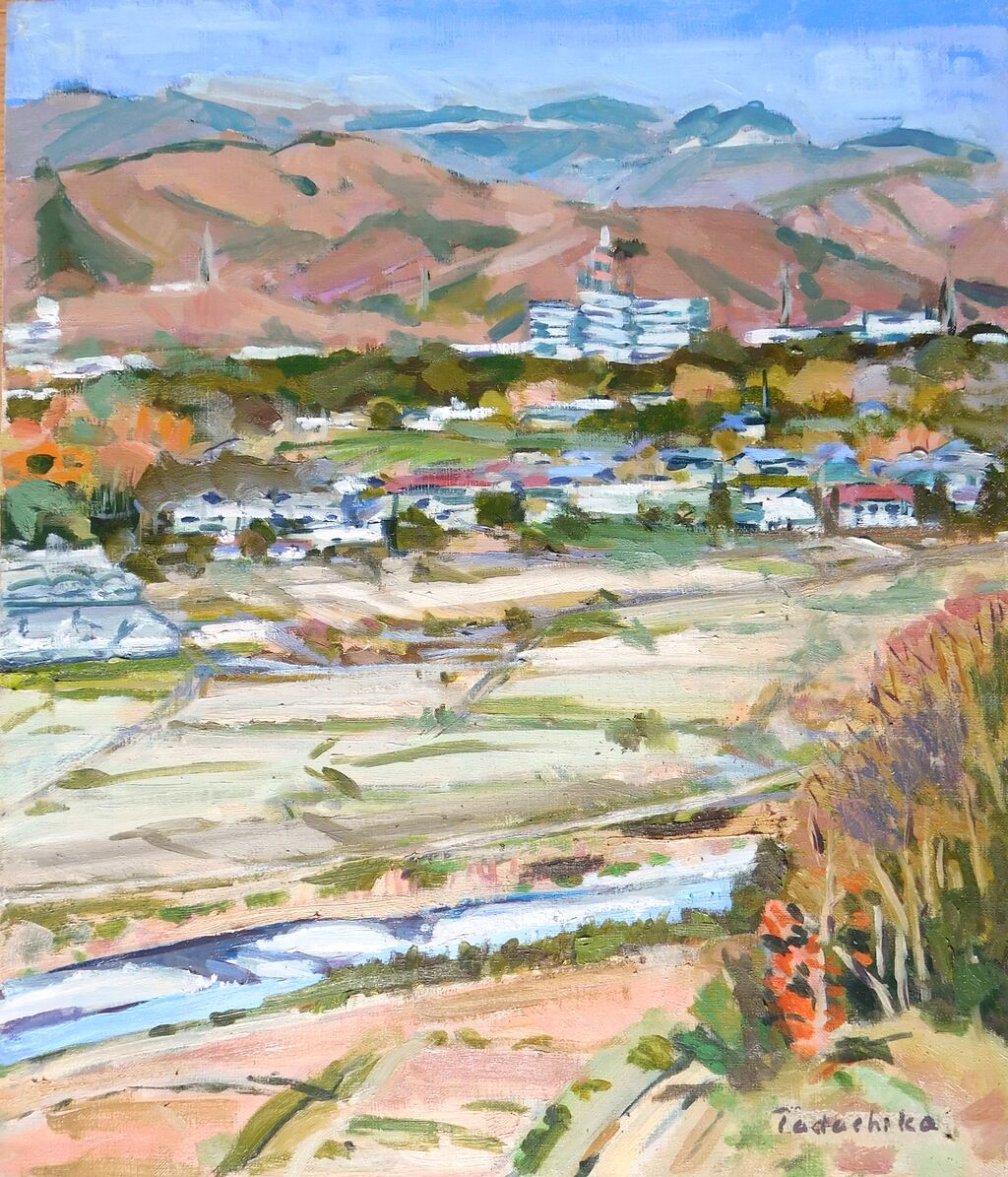 ☆里山の田舎風景☆油絵☆風景画☆F10号？☆ 近い