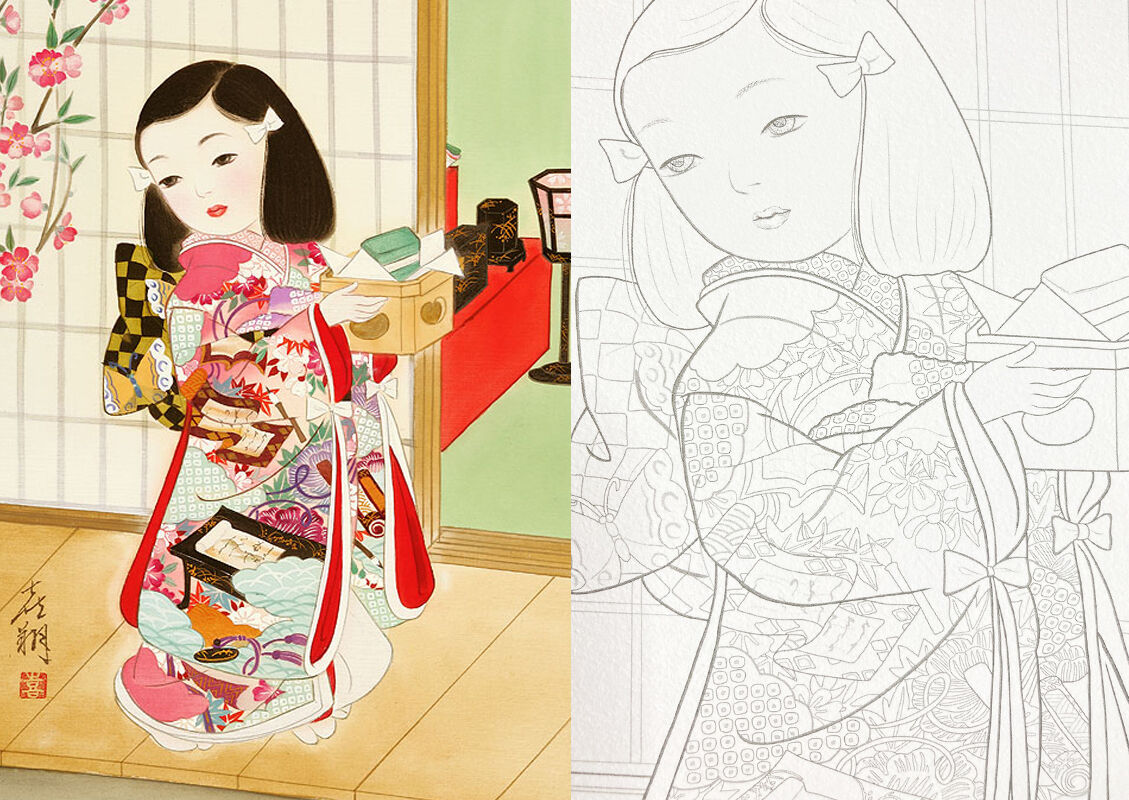 やさしい大人の塗り絵 着物姿の女の子編販売中！ : 絹本着色技法