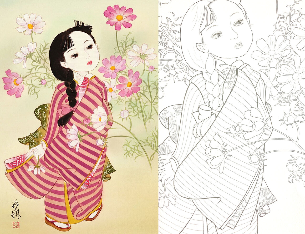 やさしい大人の塗り絵 着物姿の女の子編販売中！ : 絹本着色技法