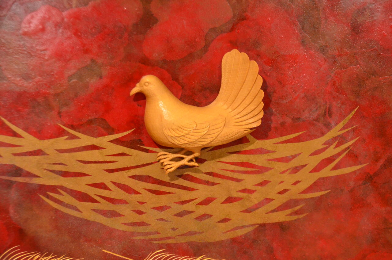 木彫　高橋貞夫　「鹿島槍ヶ岳」　日展会員 高橋 貞夫さんの森の月渡り.鹿島槍雄峰出会う、木彫オブジェの