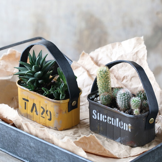 男前！割りピンと革で作る多肉植物のリメ缶バッグ