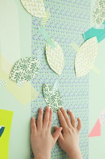 簡単な形なので、 子どもたちがかなり楽しんで、 葉っぱを切ってくれました。 これを普通のマスキングテープでペタペタ貼れば、 とっても簡単に、可愛く変身。