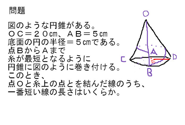 円錐と三平方定理の応用問題 総合力ためし 制限4分 中学 数学 理科の復習サイト