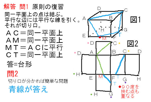 立方体の切り口と展開図への記入問題 中学数学 理科 寺子屋塾の復習サイト