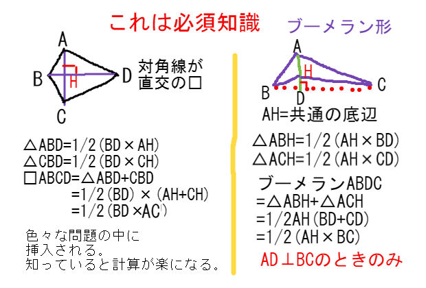 対角線が直行する四角形 ブーメラン形の面積 中学 数学 理科の復習サイト