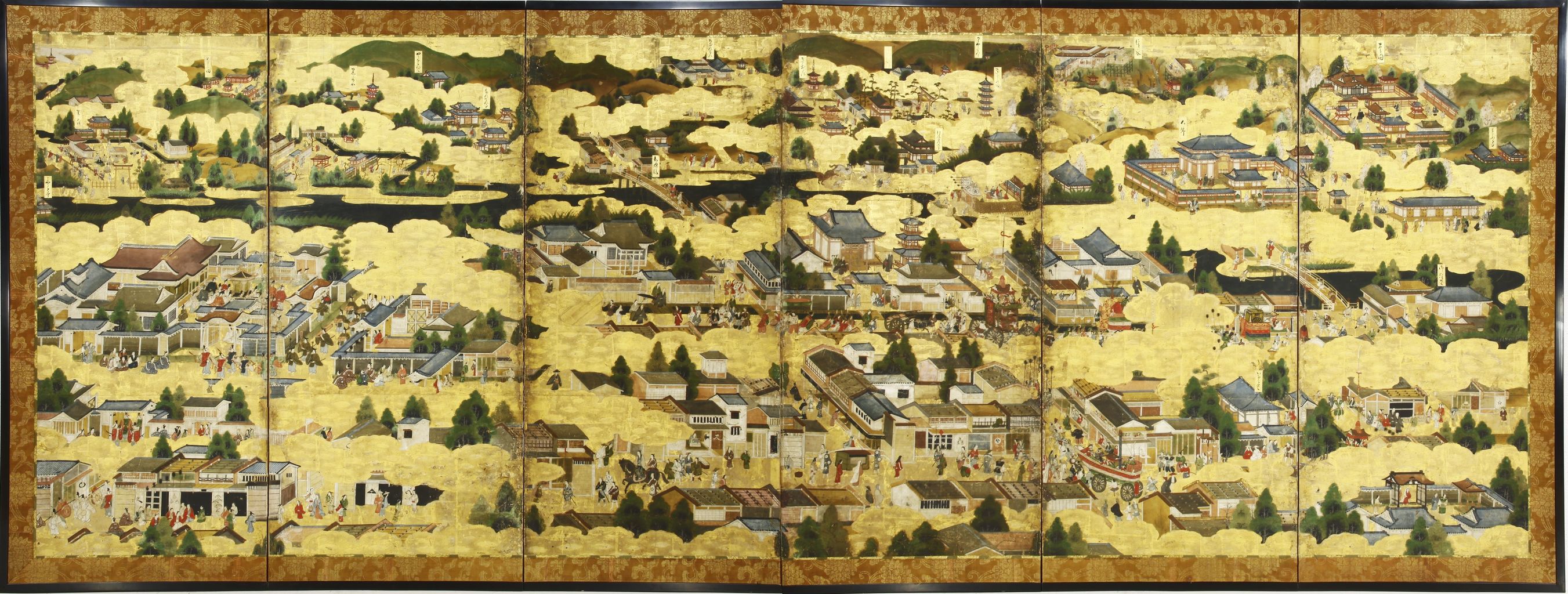 洛中洛外図屏風 中形 六曲 一双 : 骨董・古美術品オークション 古裂會