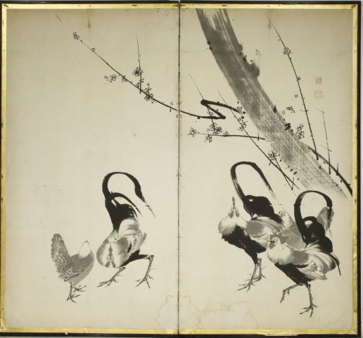 伊藤若沖、白梅錦鶏図、超希少・大判画集画、新品高級額装付 伊藤若沖、白梅錦鶏図、超希少・大判画集画、新品高級額装付 伊藤