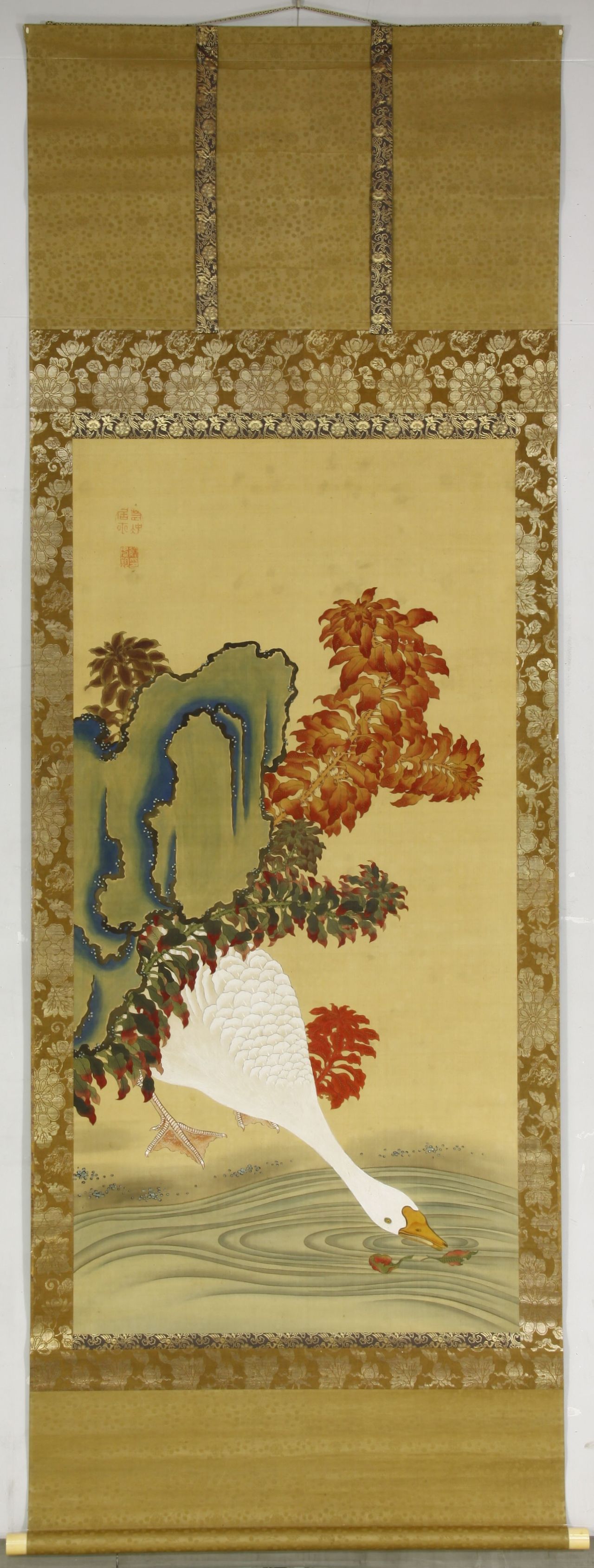 伊藤若冲 白鳥雁来紅画幅 : 骨董・古美術品オークション 古裂會 ＜今日