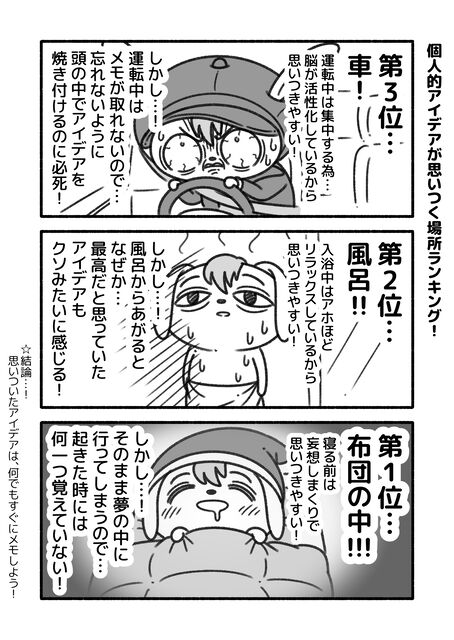 個人的アイデアが思いつく場所ランキング コハラモトシ創作日記 個人的アイデアが思いつく場所ランキング コハラモトシ創作日記