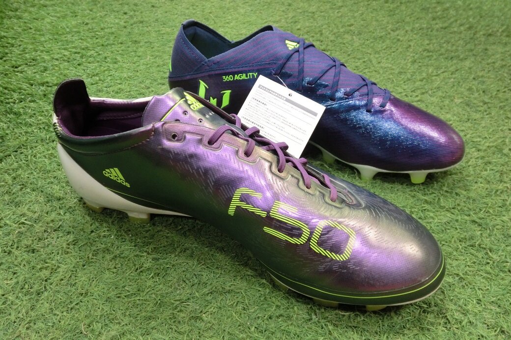 初代F50アディゼロとネメシスメッシ19.1のカメレオンパープルを