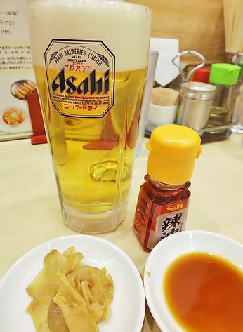 ビール&餃子のタレ(笑)